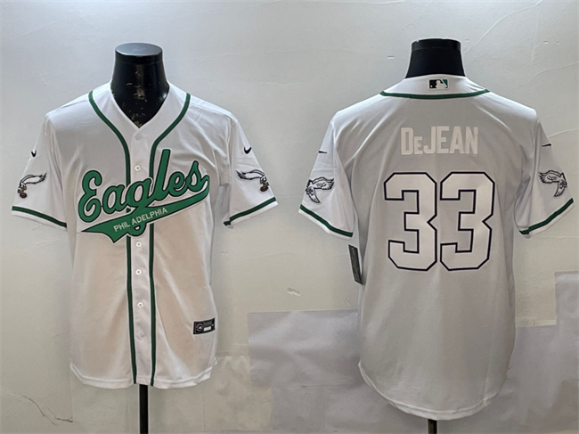 Men's White Philadelphia Eagles #33 Cooper DeJean Cool Base Stitched Baseball Jersey